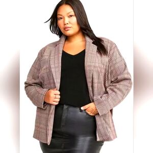 Oversized Tan, Brown & Wine Colors -Plaid Blazer With Pockets NWT Torrid Size 00